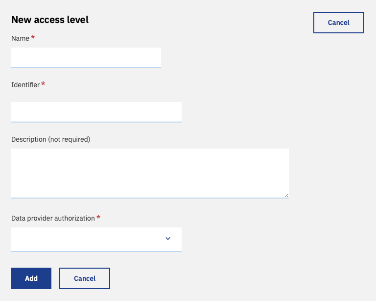 Screenshot of the New access level dialog