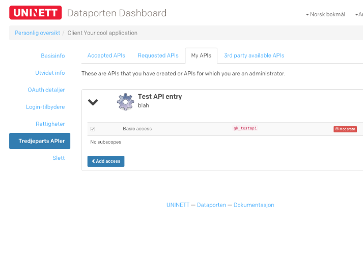 Screenshot of APIs tab in Dashboard