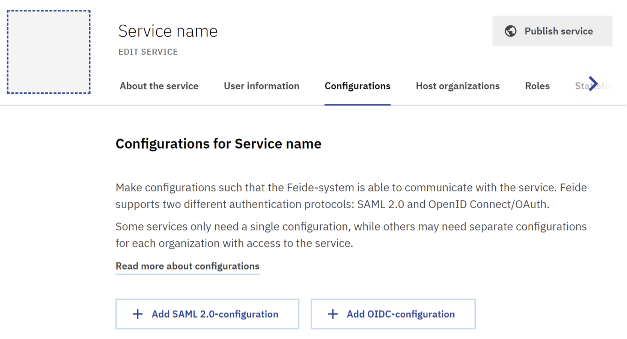 Screenshot of configuration tab when register a new service