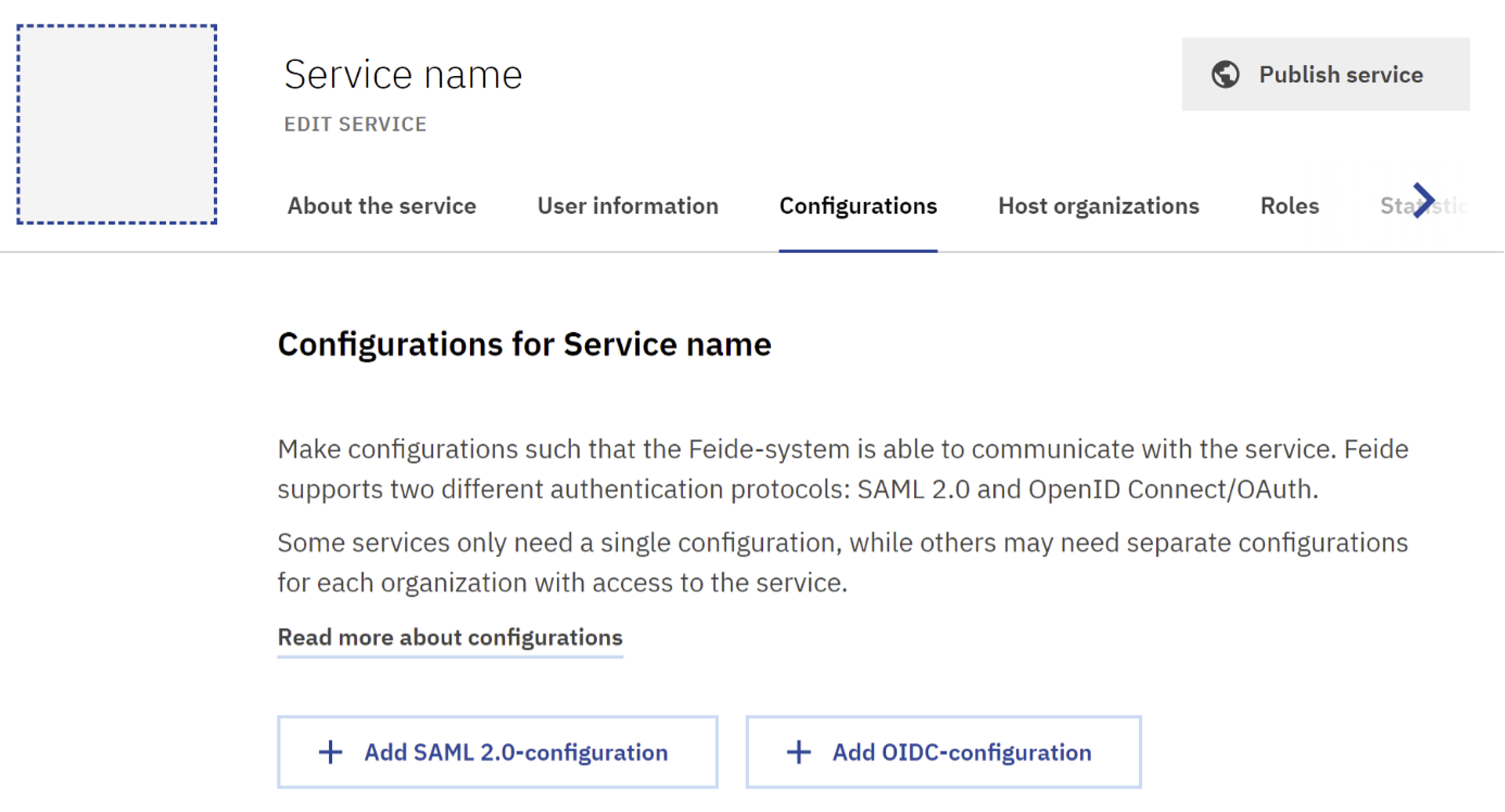 Screenshot of configuration tab when registering a new service