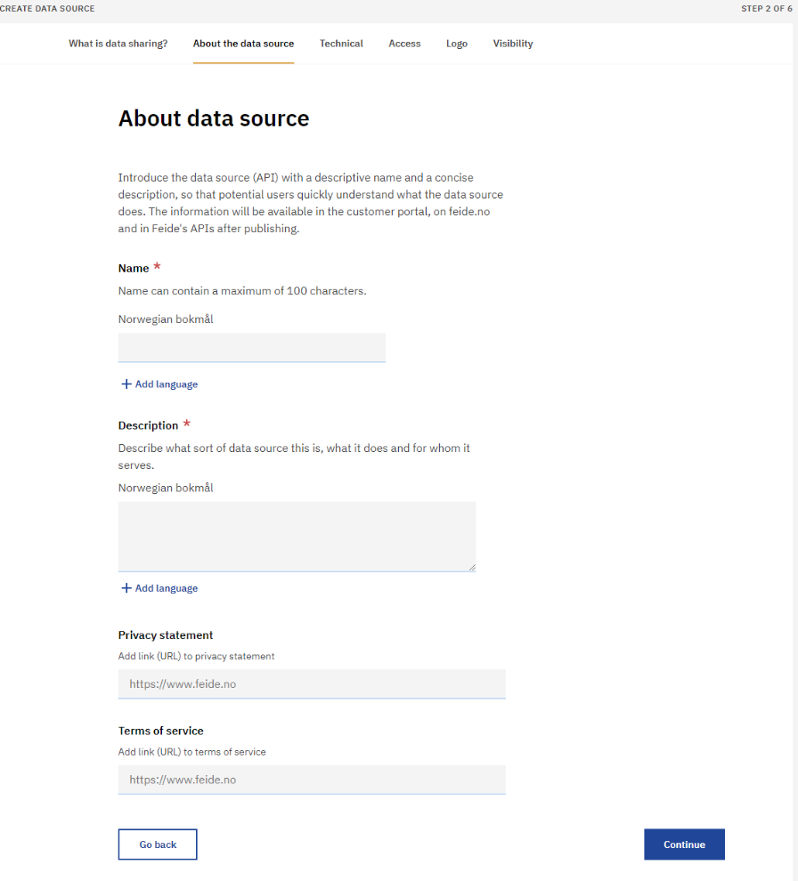 Screenshot of the About data source tab