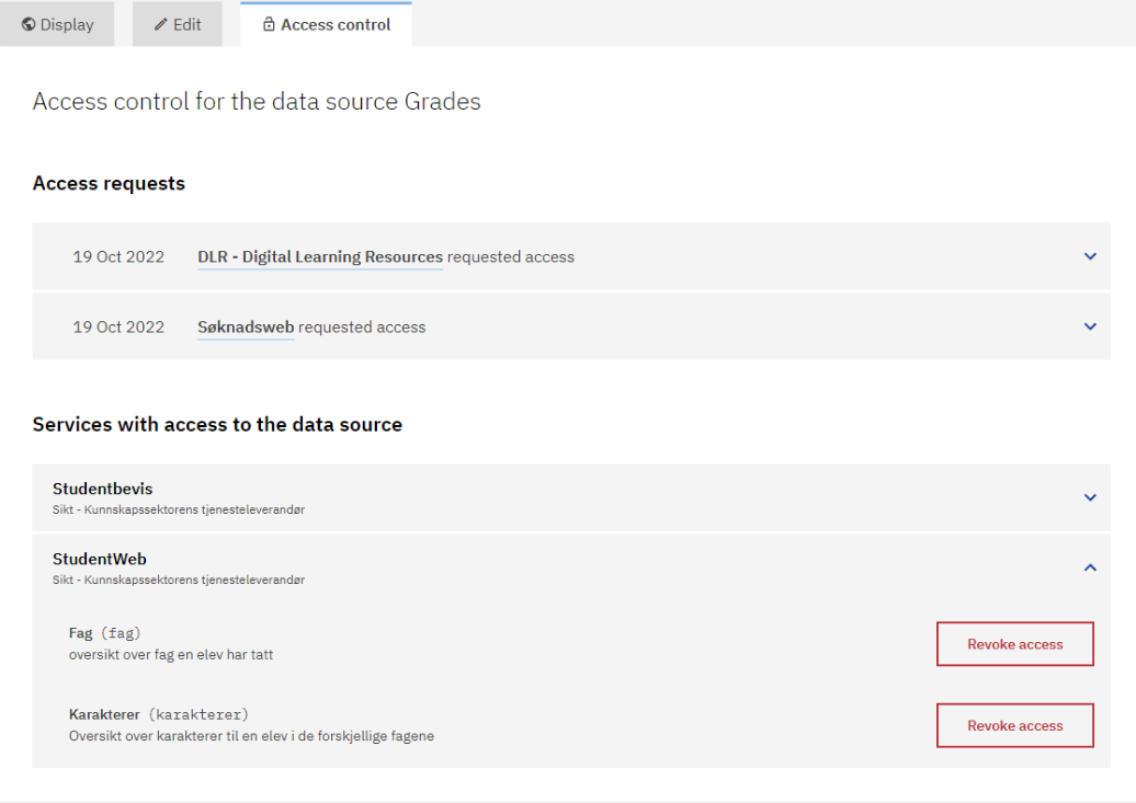 Screenshot of access control tab with Revoke access button