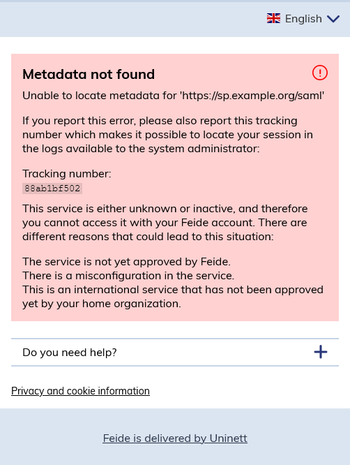 "Metadata not found" error message