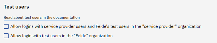 Screenshot of enabling Feide test users