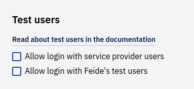 Screenshot of enabling test user to login to SAML-configuration
