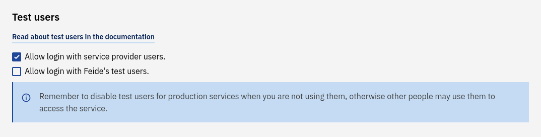 Screenshot of enabling Feide service providers