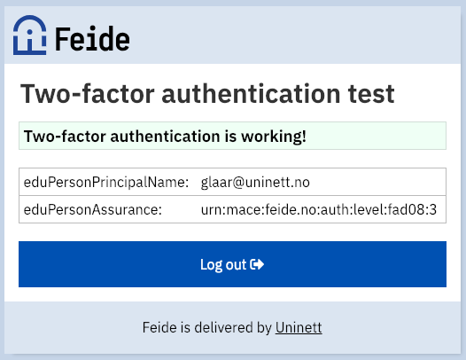 Success stating Two-factor authentication is working