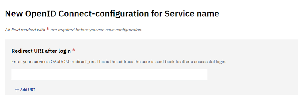 Screenshot of adding Redirect URI to a configuration