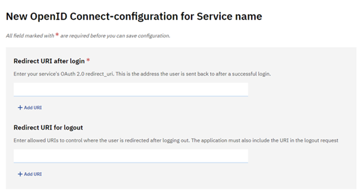 Screenshot of adding redirect URI for OIDC-configuration