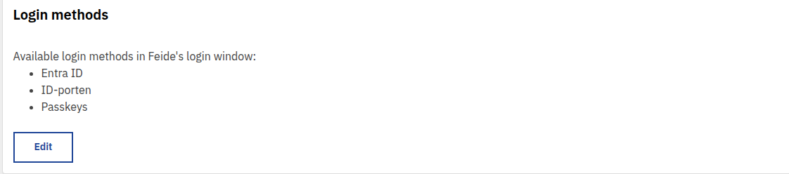 Screenshot showing login methods on the organization tab