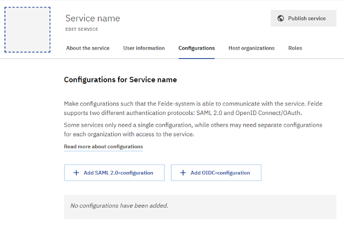 Screenshot of configuration tab when register a new service