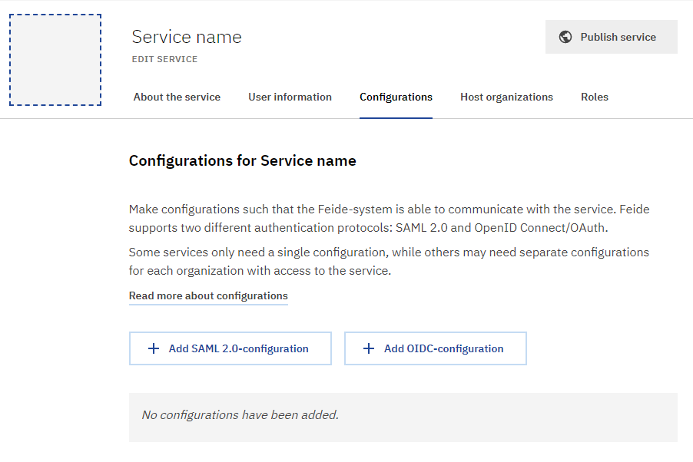 Screenshot of configuration tab when registering a new service