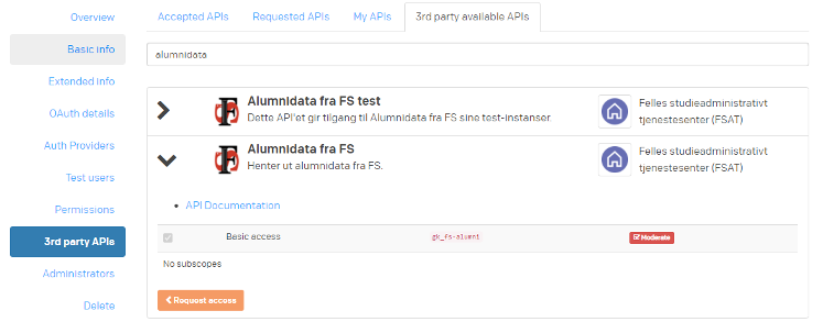 Screenshot of request access to Alumni data