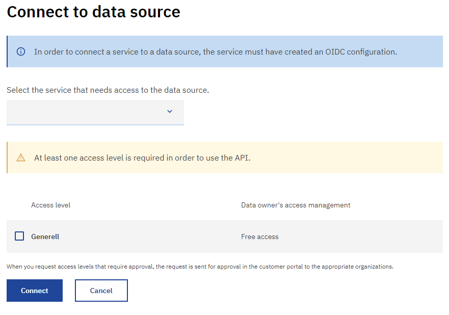 Screenshot of Connect to data source form